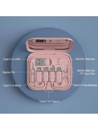 FCV طقم كابلات متعددة بمهايئ شحن USB ومرآة، محول من USB C إلى Lightning، مجموعة تحويل من USB A و Type C إلى Micro/Type C/Lightning ذكر، نقل البيانات، تخزين بطاقة، سن إخراج الصينية، حامل للهاتف