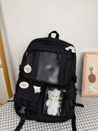 قطعة واحدة حقيبة ظهر مدرسية كبيرة السعة بتصميم كلاسيكي أساسي للعودة إلى المدرسة، موسم مدرسي جديد، بتصميم فتاة كارتوني راقٍ، ذات جيوب متعددة وخاصية متعددة الاستخدامات، قلادة دبدوب مناسبة للسفر والاستخدام المدرسي، سعة كبيرة، هدية مناسبة للأصدقاء، للعودة إلى