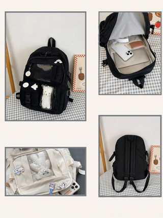 قطعة واحدة حقيبة ظهر مدرسية كبيرة السعة بتصميم كلاسيكي أساسي للعودة إلى المدرسة، موسم مدرسي جديد، بتصميم فتاة كارتوني راقٍ، ذات جيوب متعددة وخاصية متعددة الاستخدامات، قلادة دبدوب مناسبة للسفر والاستخدام المدرسي، سعة كبيرة، هدية مناسبة للأصدقاء، للعودة إلى