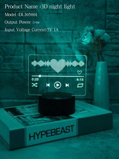 1 قطعة مصباح ليلي 3D وهمي لمشغل الموسيقى، يعمل بالطاقة USB، ذو تحكم باللمس، إضاءة ب- 7 ألوان لجو الغرفة، مناسب لغرفة النوم والمساحات المجاورة للسرير وديكور طاولة استديو التسجيل وإضاءة حفلات، هدية إبداعية لعشاق الموسيقى