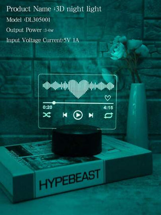 1 قطعة مصباح ليلي 3D وهمي لمشغل الموسيقى، يعمل بالطاقة USB، ذو تحكم باللمس، إضاءة ب- 7 ألوان لجو الغرفة، مناسب لغرفة النوم والمساحات المجاورة للسرير وديكور طاولة استديو التسجيل وإضاءة حفلات، هدية إبداعية لعشاق الموسيقى