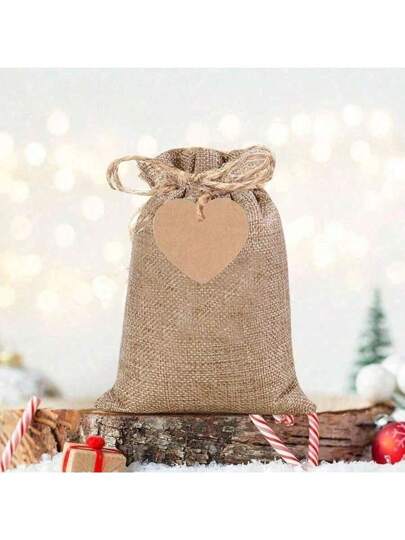 10/20 مجموعة أكياس هدايا من الكتان الخشن مع أربطة وتصميم قلب، علامات هدايا وخيوط، أكياس هدايا قابلة لإعادة الاستخدام بمقاس 4*6 بوصة، أكياس كتان، أكياس كتان للهدايا في حفلات الزفاف والمجوهرات وأعياد الحب والحرف اليدوية والكريسماس