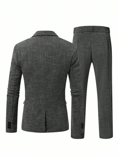 Manfinity Bizformal بدلة رجالية كاجوال مكونة من قطعتين، طقم بدلة بلون أحادي السترة والبنطلون، بدلة كاجوال يومية بسيطة وأنيقة، مناسبة للزفاف والأعياد، هدية رائعة لصديقك أو زوجك