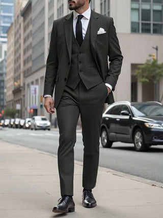 Manfinity Bizformal بدلة رجالية كاجوال مكونة من قطعتين، طقم بدلة بلون أحادي السترة والبنطلون، بدلة كاجوال يومية بسيطة وأنيقة، مناسبة للزفاف والأعياد، هدية رائعة لصديقك أو زوجك