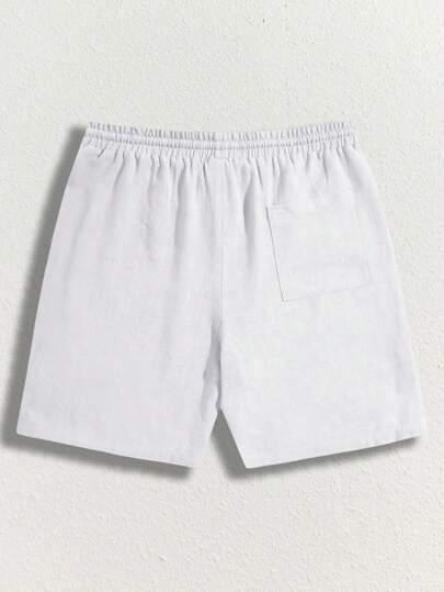 Manfinity ModaGents بنطلون قصير رجالي كاجوال متوسط الارتفاع من القماش المنسوج، جيوب وسحاب للخصر، مناسب للارتداء اليومي