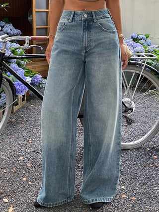 DAZY سروال جينز مستقيم للنساء ذو خصر منخفض ، بنطلون جينز كاجوال بأسلوب الشارع