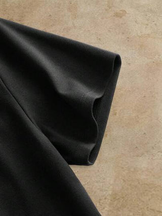 ANEWSTA MEN ملابس علوية ملابس علوية بياقة طاقم فضفاض كاجوال للرجال ، تي شيرت أسود مطرز بطبعة كرتونية