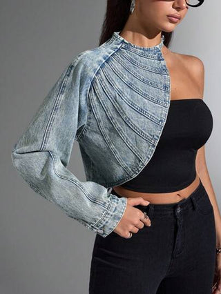 Jeanoix جاكيت جينز مغسول بطراز متباين قديم من نوع جناح