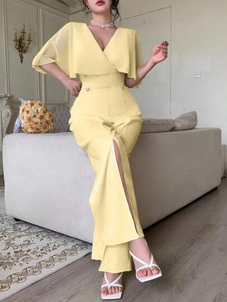 Modelyn بدلة نسائية بسيطة أنيقة باللون الأصفر الفاتح
