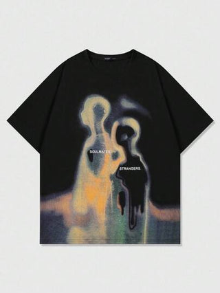 ROMWE MEN Grunge Punk قميص تي شيرت كم قصير مطبوع بطبعة الصورة الحرارية والسيلويت الرجعي للشارع، صيفي، بطراز عام 2000