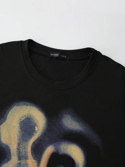 ROMWE MEN Grunge Punk قميص تي شيرت كم قصير مطبوع بطبعة الصورة الحرارية والسيلويت الرجعي للشارع، صيفي، بطراز عام 2000