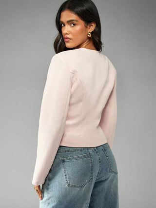 MISSGUIDED بزة رسمية بدون طوق على هيئة جاكيت محبوك مصمم للعمل، مناسبة لحفلات الزفاف، المكتب، الشتاء والربيع، للمناسبات الرسمية والتوظيف والمؤسسات