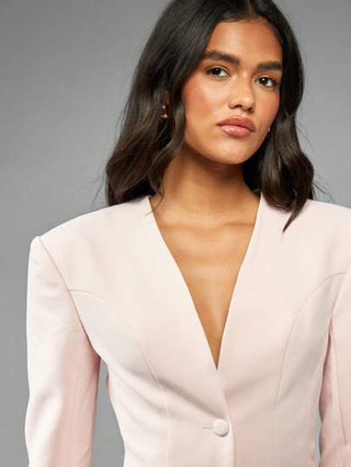 MISSGUIDED بزة رسمية بدون طوق على هيئة جاكيت محبوك مصمم للعمل، مناسبة لحفلات الزفاف، المكتب، الشتاء والربيع، للمناسبات الرسمية والتوظيف والمؤسسات