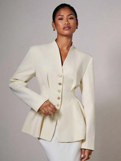 COSMINA معطف نسائي أنيق مع أزرار لتنحيف الخصر، مناسب للخريف والشتاء، ملابس مناسبة للمعلمات والسيدات في الأعمال المكتبية