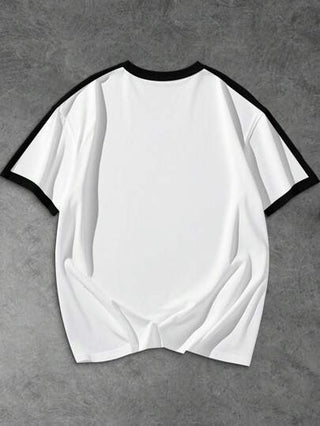 Manfinity Homme تي شيرت رجالي بياقة دائرية وأكمام قصيرة بطباعة حرف وعلم وطني