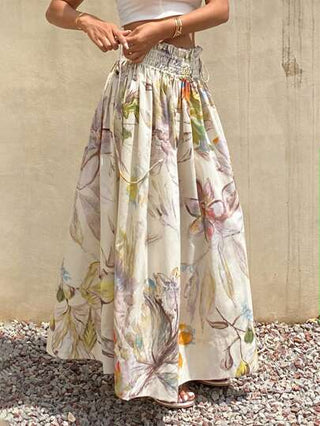 DAZY تنورة كاجوال أنيقة بخصر مربوط وطيات فضفاضة مطبوعة بنقوش زهرية، مناسبة للربيع والخريف