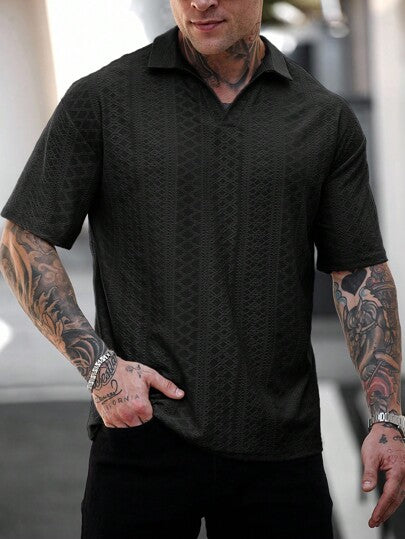 Manfinity RSRT قميص بولو قصير الأكمام من قماش ذو ملمس للرجال، مناسب للارتداء اليومي والتنقل