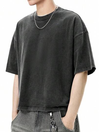 INFLATION قميص تي شيرت بوكسي دون، تي شيرت مغسول 270 جرام، علامة تجارية رجعية، طراز أوروبي وأمريكي أكمام قصيرة للرجال