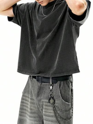 INFLATION قميص تي شيرت بوكسي دون، تي شيرت مغسول 270 جرام، علامة تجارية رجعية، طراز أوروبي وأمريكي أكمام قصيرة للرجال