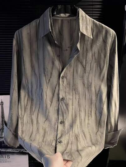 Manfinity Dauomo قميص رجالي كاجوال فضفاض أحادي الصدر بأكمام طويلة مطبوع بطريقة الصباغة بالربط