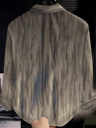 Manfinity Dauomo قميص رجالي كاجوال فضفاض أحادي الصدر بأكمام طويلة مطبوع بطريقة الصباغة بالربط