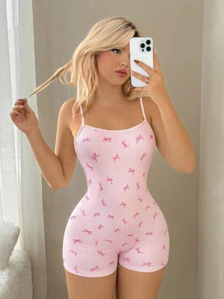 Sweetina بوديسوت نسائية قصيرة بدون ظهر مزينة بشريط وفيونكة باللون الوردي، مثيرة