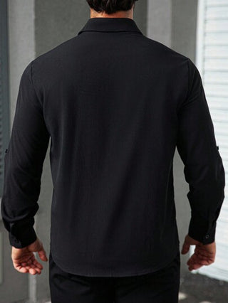 Manfinity Homme قميص رسمي أسود أحادي اللون بأكمام طويلة للرجال