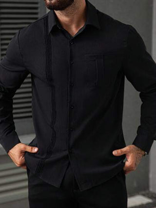 Manfinity Homme قميص رسمي أسود أحادي اللون بأكمام طويلة للرجال