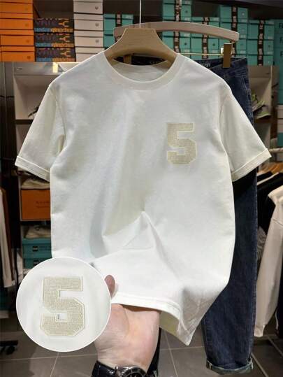 SHEIN Manfinity Dauomo تي شيرت رجالي كاجوال بياقة مستديرة وأكمام قصيرة، صيفي