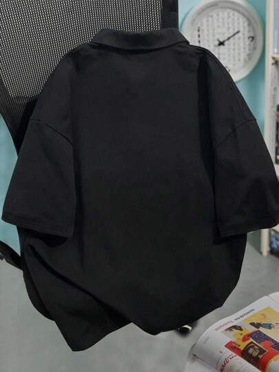 Manfinity Dauomo قميص بولو قصير الأكمام للرجال بسحاب وطباعة ألوان متباينة