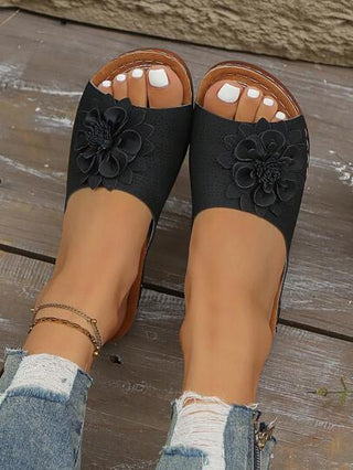 نعال نسائية بنعل سميك بنقشة زهرية، نعل من البولي يوريثان بكعب سميك، لون أحادي مريح للارتداء، صندل بمنصة