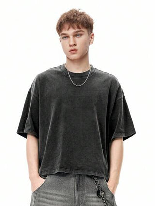 INFLATION قميص تي شيرت بوكسي دون، تي شيرت مغسول 270 جرام، علامة تجارية رجعية، طراز أوروبي وأمريكي أكمام قصيرة للرجال