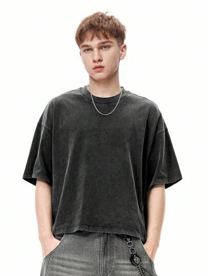 INFLATION قميص تي شيرت بوكسي دون، تي شيرت مغسول 270 جرام، علامة تجارية رجعية، طراز أوروبي وأمريكي أكمام قصيرة للرجال