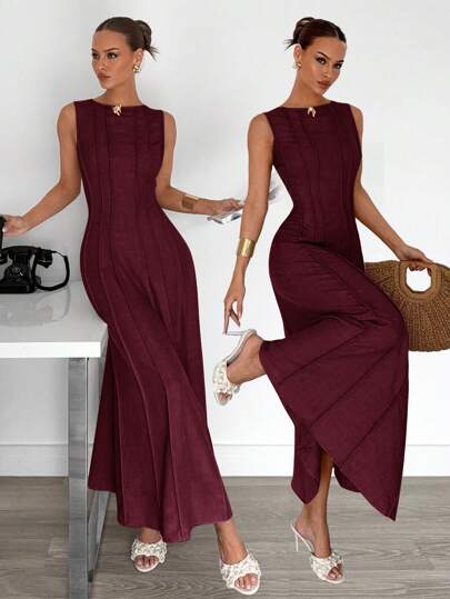 Siren Gaze فستان صيفي جديد بخط A بدون أكمام مطوي