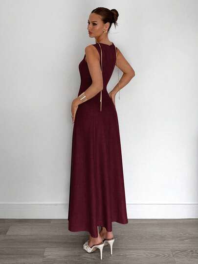 Siren Gaze فستان صيفي جديد بخط A بدون أكمام مطوي