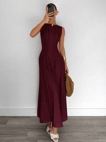 Siren Gaze فستان صيفي جديد بخط A بدون أكمام مطوي