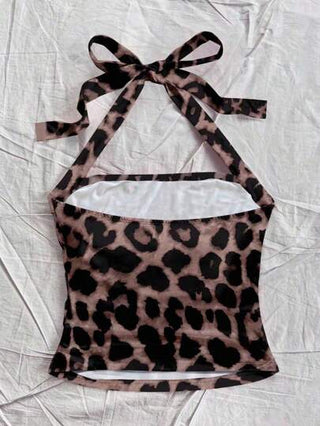 Soleia ملابس علوية دوكسي بحزام للرقبة وطبع نمر كامل مناسبة لفصل الصيف للسيدات