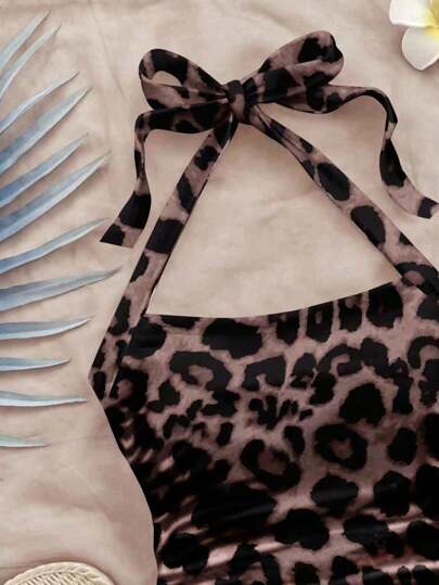 Soleia ملابس علوية دوكسي بحزام للرقبة وطبع نمر كامل مناسبة لفصل الصيف للسيدات