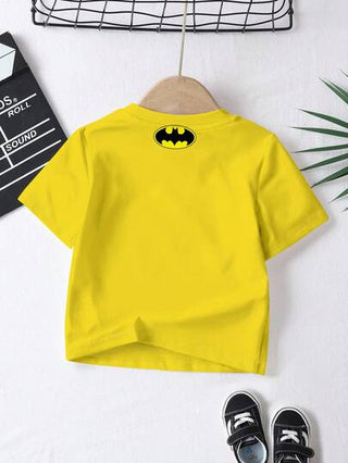 BATMAN X ملابس علوية قصير الأكمام بياقة مستديرة للصيف، بتصميم كرتوني أنيق وبسيط وعصري للأولاد الرضع