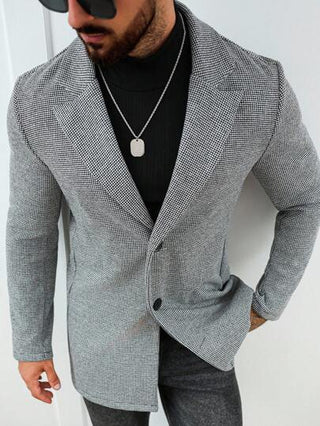 Manfinity Homme معطف كاجوال أحادي الصدر بياقة مربعات وأكمام طويلة للرجال