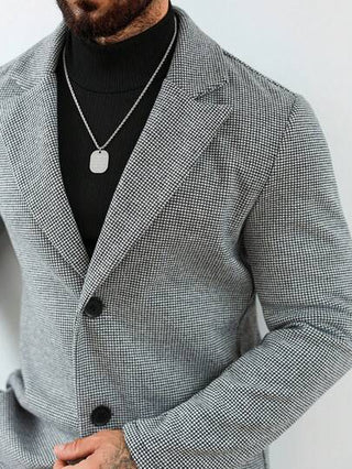 Manfinity Homme معطف كاجوال أحادي الصدر بياقة مربعات وأكمام طويلة للرجال