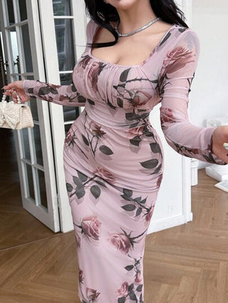 Feyla فستان أنيق بخصر مضبوط وأكمام طويلة وطول متوسط للنساء