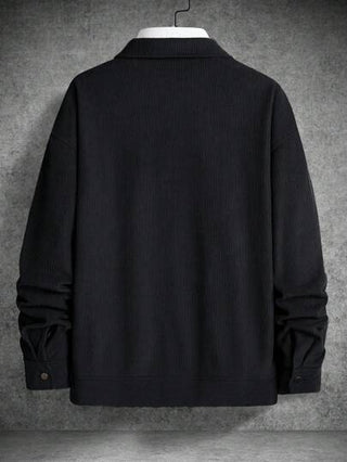 Manfinity Homme جاكيت رجالية فضفاضة من الكوردروي مع جيوب قابلة للطي وكتف منخفض، جاكيت كوردروي رجالية، قميص كوردروي رجالي، جاكيت شارع رجالية، قميص أسود رجالي، شاكيت كوردروي رجالي