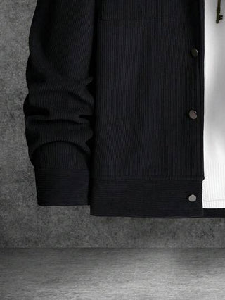 Manfinity Homme جاكيت رجالية فضفاضة من الكوردروي مع جيوب قابلة للطي وكتف منخفض، جاكيت كوردروي رجالية، قميص كوردروي رجالي، جاكيت شارع رجالية، قميص أسود رجالي، شاكيت كوردروي رجالي