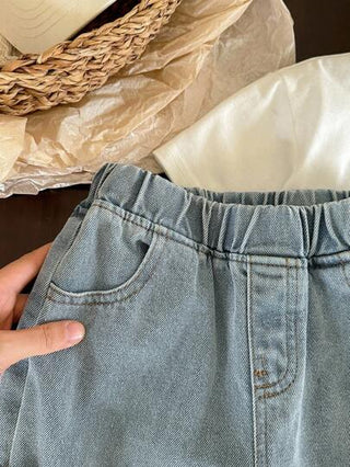 مجموعة قميص كم قصير بياقة مستديرة وشورت جينز رفيع خمس دقائق مناسب للأولاد، طقم ملابس كاجوال بطراز كوري، 2 قطعة