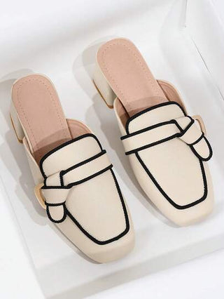 أحذية نسائية بكعب سميك مربعة الأصبع، بدون كعب على الطراز البريطاني، أحذية صيف 2025 جديدة بفم ضحل، أحذية خارجية واسعة