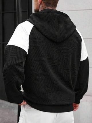 Manfinity CasualCool بلوزة رياضية كاجوال فضفاضة مع سحاب وقبعة ذات سير للرجال، بتصميم ألوان متباينة