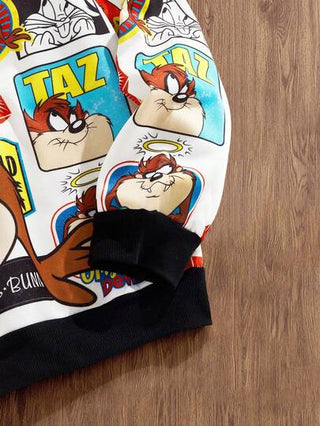 Looney Tunes X Manfinity Manfinity Joysei بلوزة هودي بأكمام طويلة ورسوم كرتونية مع سحاب للرجال