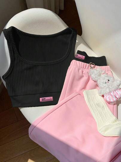 Comfortcana مجموعة بنطلون وتوب بطبعة حرفية للنساء، لون كريمي أصفر، بدلة مناسبة للعطلات الصيفية، 2 قطعة