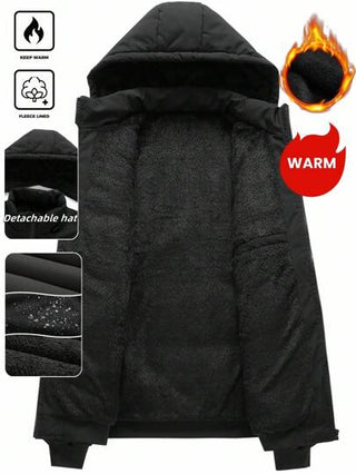 Manfinity Homme جاكيت كاجوال بغطاء رأس ذات لون أحادي، متعددة الاستخدامات للشتاء للرجال